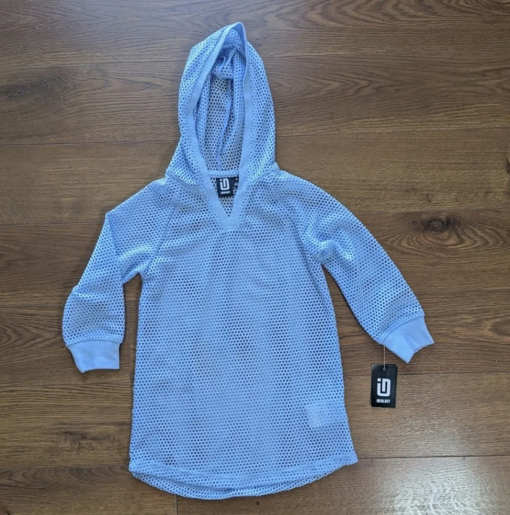 Ideology Hooded Mesh Long Sleeve Swim Cover Up Light Blue Girls 5 NWT